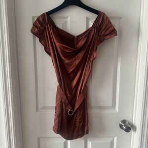 VINTAGE Massimo Rebecchi 100% Silk Belted Dress — Made in Italy 🤎 (Brown-Copper)